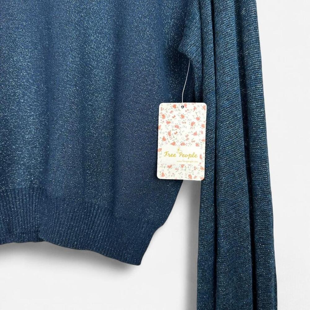 Free people nwt navy shimmer cropped billow sleeve sweater - Picture 3 of 8